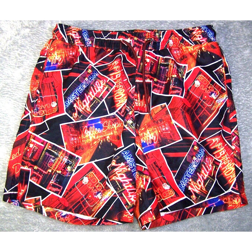 Fashion Nova Men Swim Trunks Men's Large 30X6 Amsterdam Nightlife Print